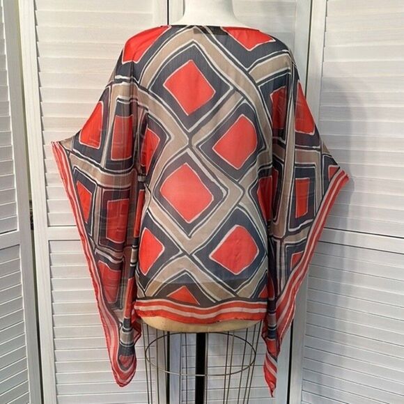 Outback Poncho Top Size Medium Red Semi-Sheer NWOT - Picture 5 of 9